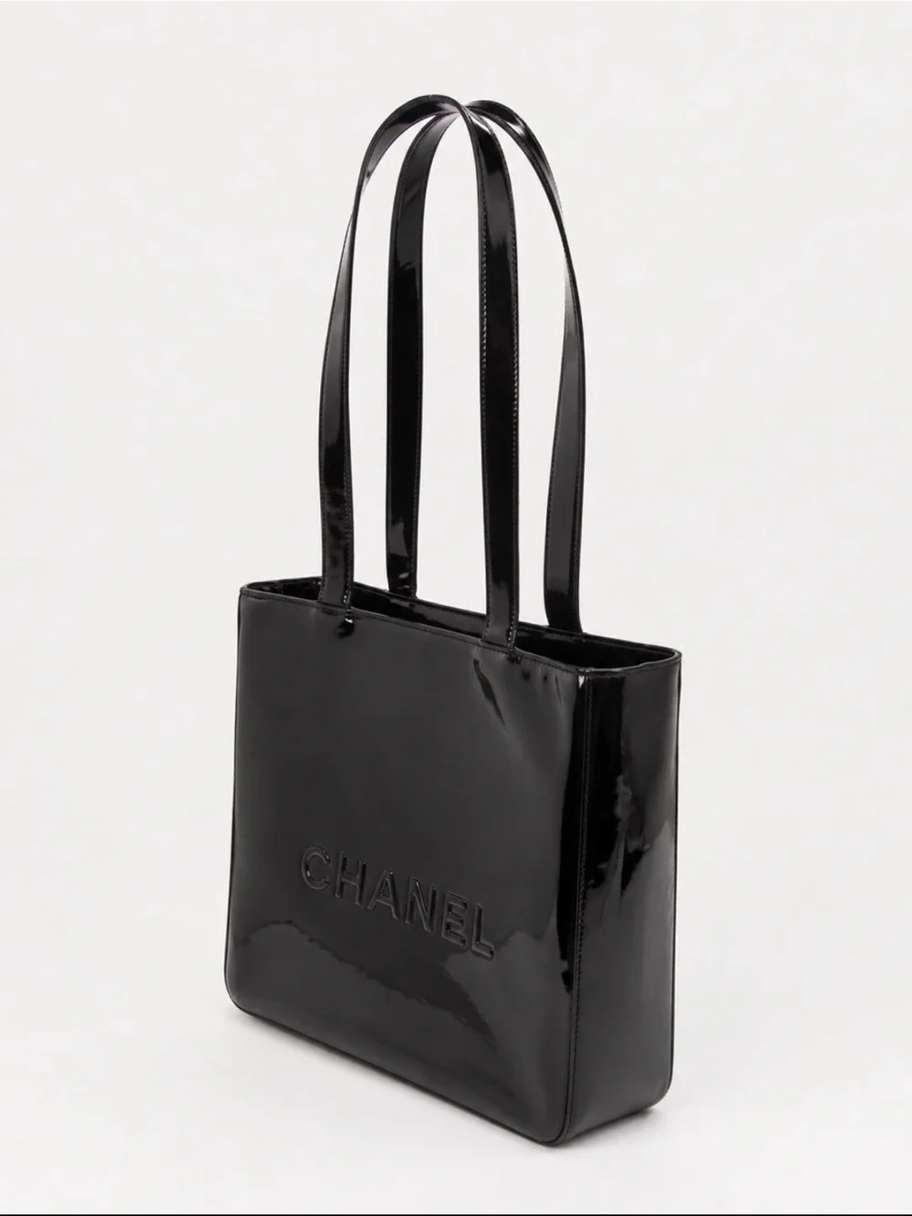 Chanel Logo Patent Leather Tote Bag